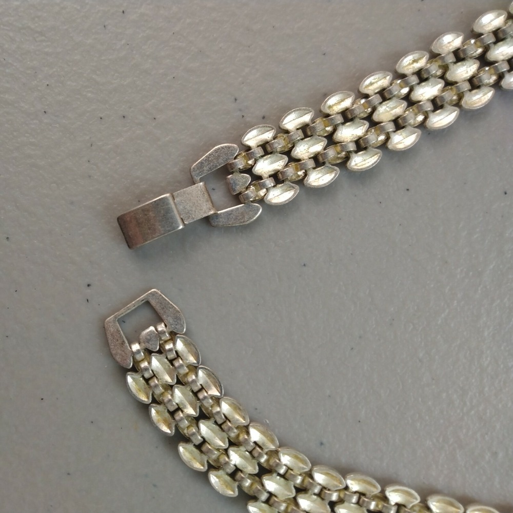 Interlocking Necklace Bib Silver Four Rows Vintag… - image 4